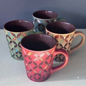 Cuisinart Stoneware Coffee Mugs – Set of 4 – Colorful Geometric Pattern